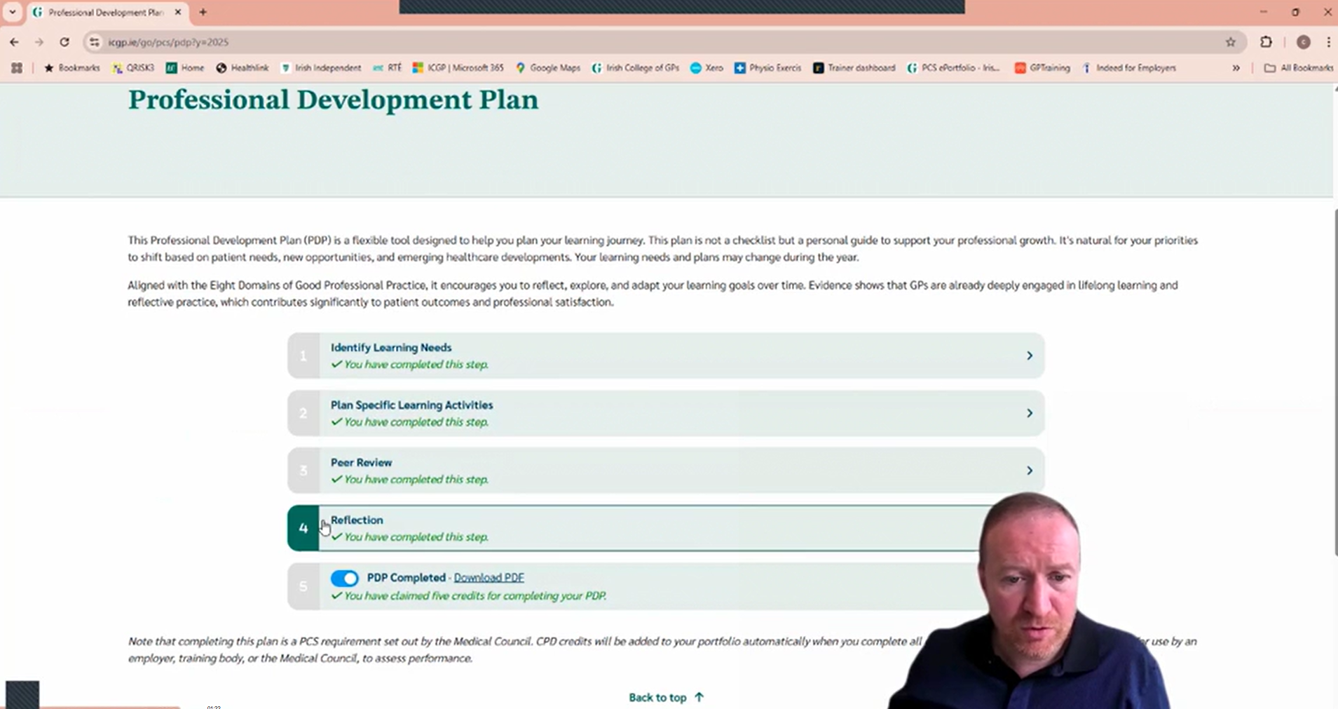 Screenshot from Video of Dr Ciarán Ó Fearraigh Completing a PDP
